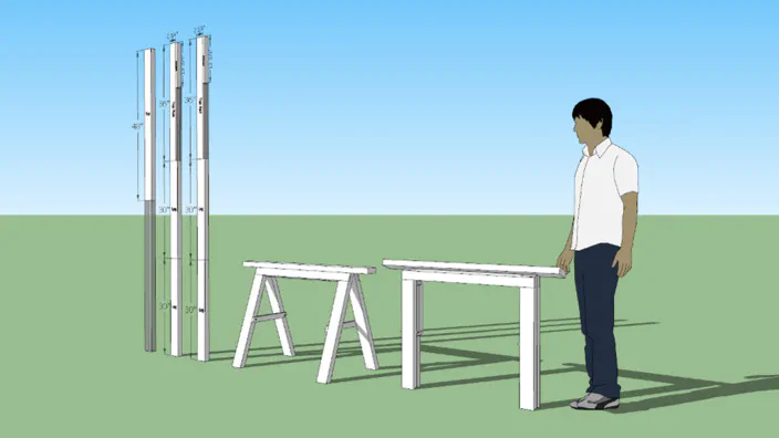 A Google Sketchup folding sawhorse rendering.