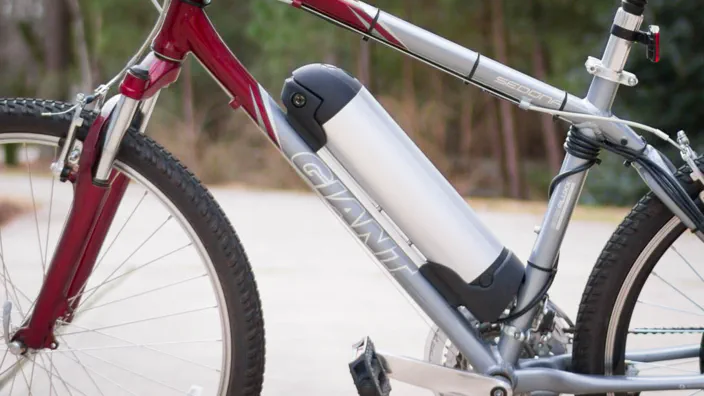 An electric bike bottle-style battery.