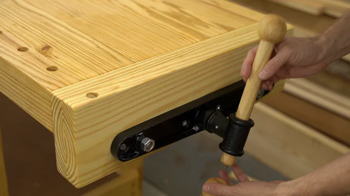 The vise handle is attached.