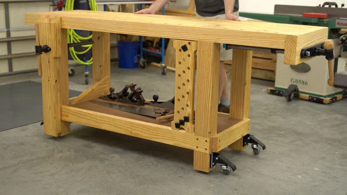 The vise handle is attached.